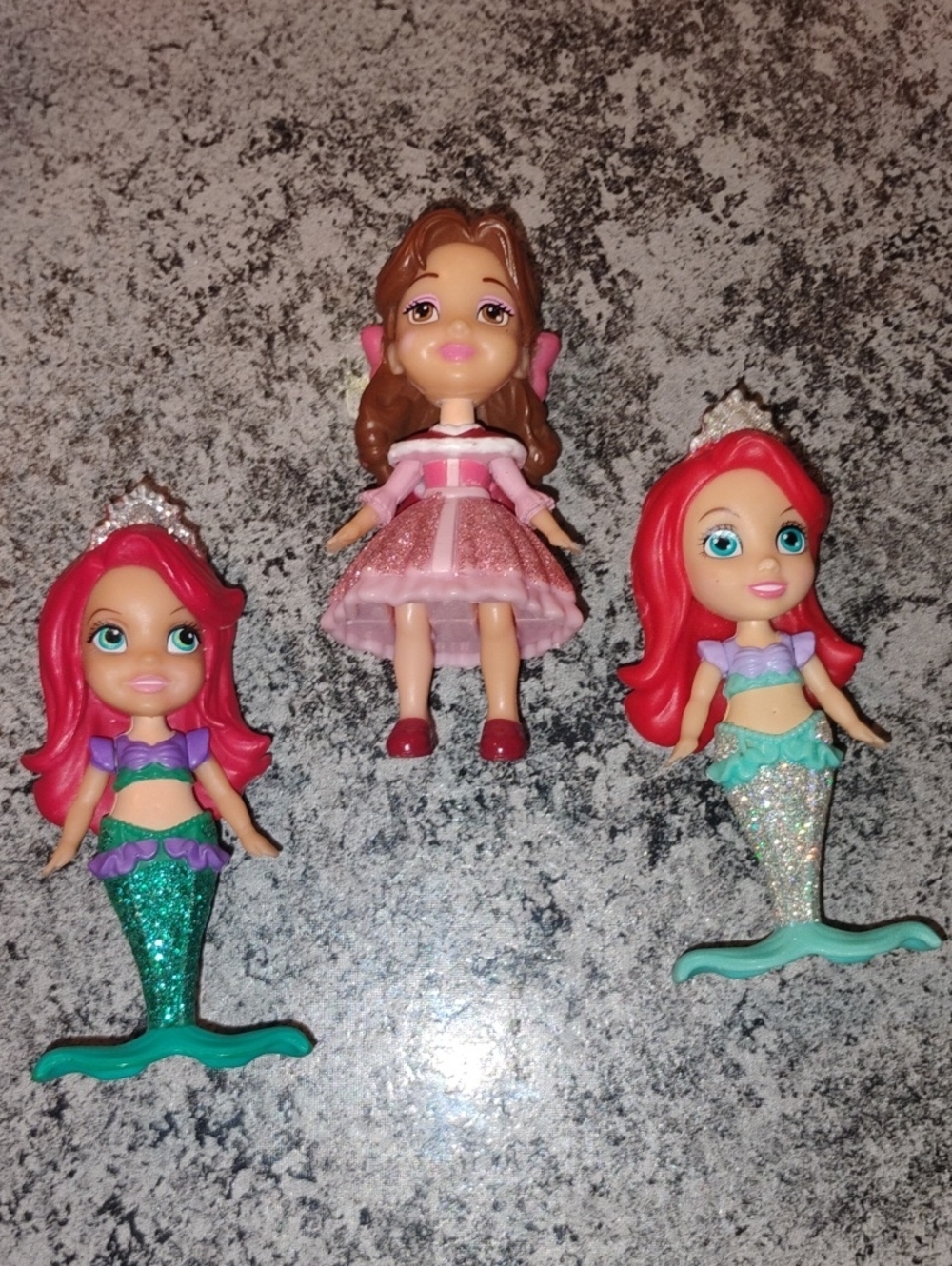 Lot Of 3 Disney Princess Mini Toddler Glitter Figures Dolls 3.5" Tall